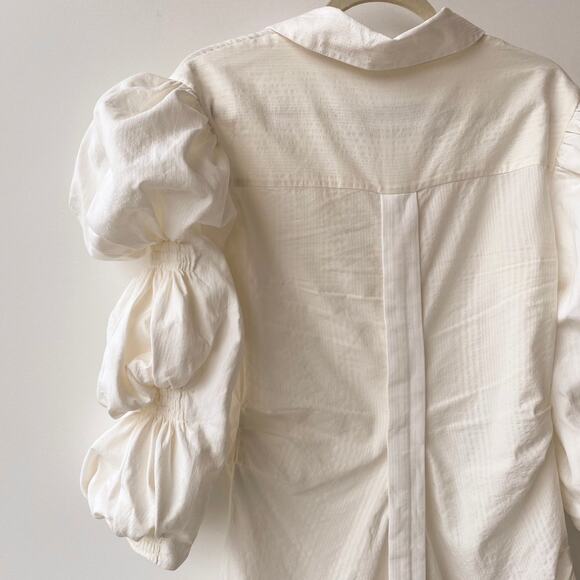 La Robe Santon by Jacquemus : Puff Sleeve Soeula Curved Hem Mini Dress : Sz 38 - Picture 8 of 16